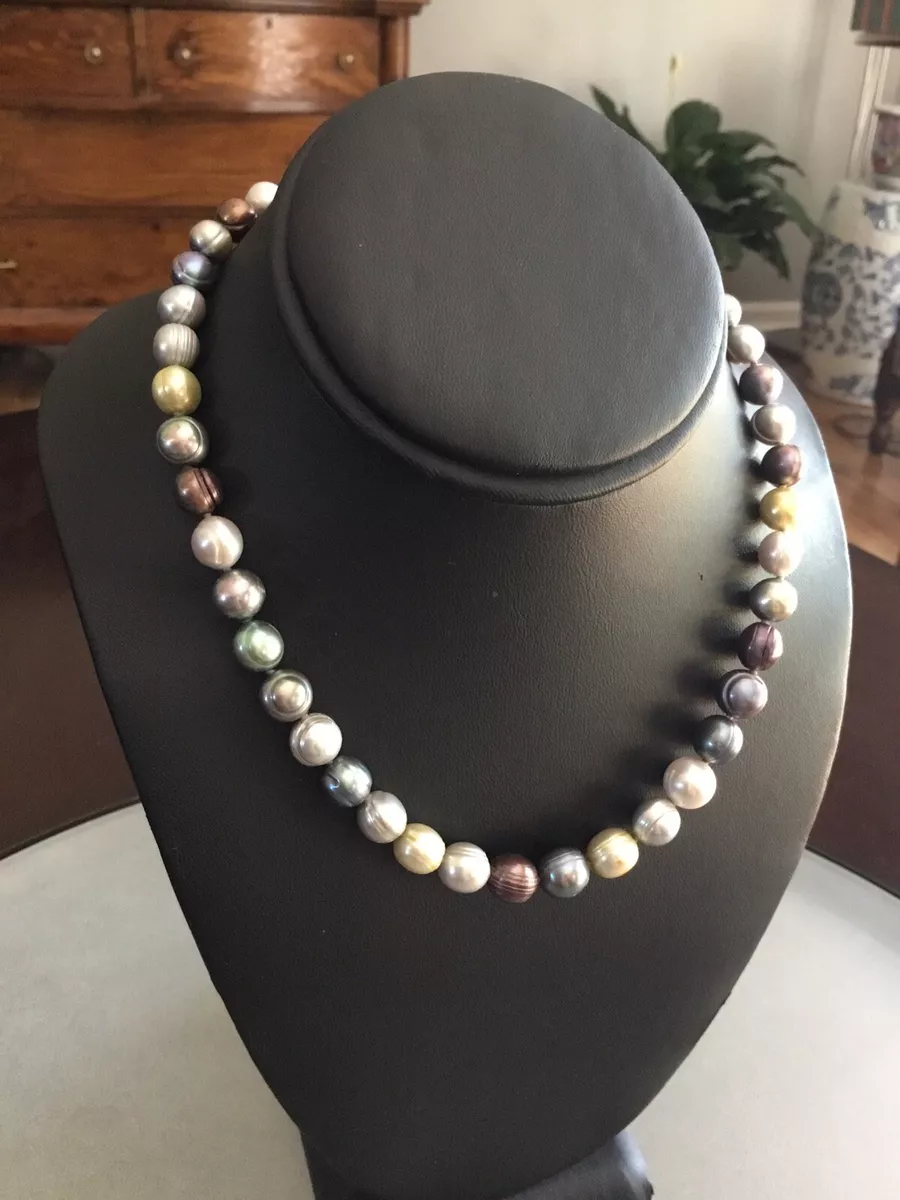 Vintage Multi Colored Faux Fresh Water Pearl Necklace 925 Clasp