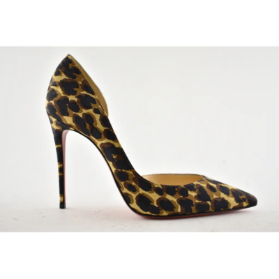 Christian Louboutin Iriza 100 Black Brown Silk Soie Leopard Sandal