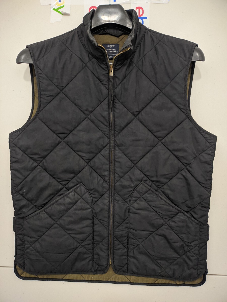 J CREW Vest Mens Small Black Walker Quilted Full Zip Authentic