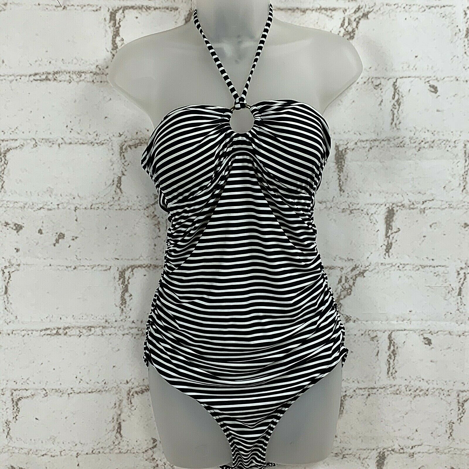 Beach Babe Australia Womens 1 Piece Swimsuit Black & White Stripes Size
