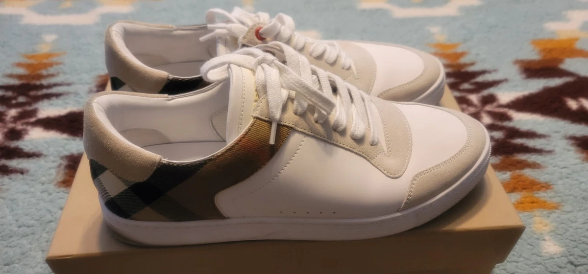 Burberry house check clearance and leather sneakers