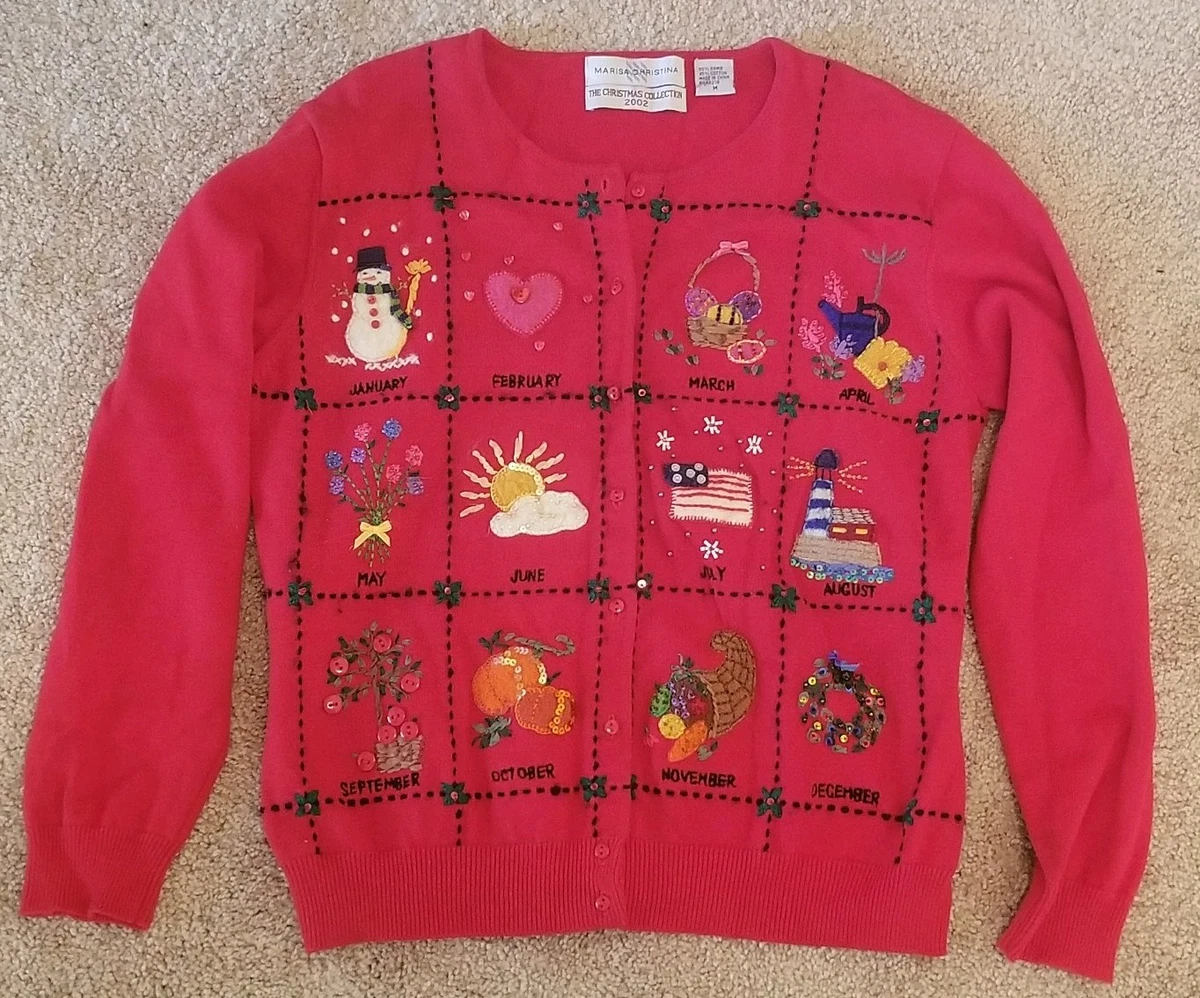 Marisa Christina Calendar Christmas Teacher Holiday New Year Cardigan  Sweater M | eBay