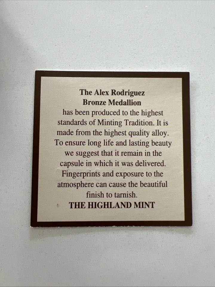 Alex Rodriguez Seattle Mariners Highland Mint Bronze Coin Low Serial # 8/25000 - Image 3 of 4