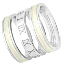 3 pc stainless steel ring set roman number mother of pearl band quality Sz 7 New
