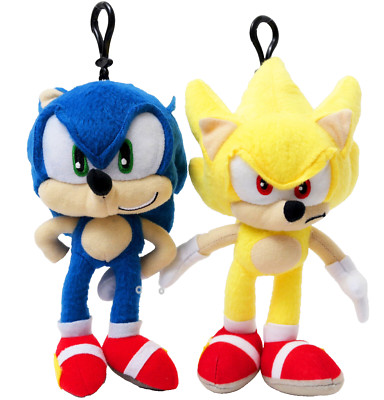 SonicThe Hedgehog Plush Doll Key Chain Coin Bag Clip 8''  And Super Sonic 2 pc