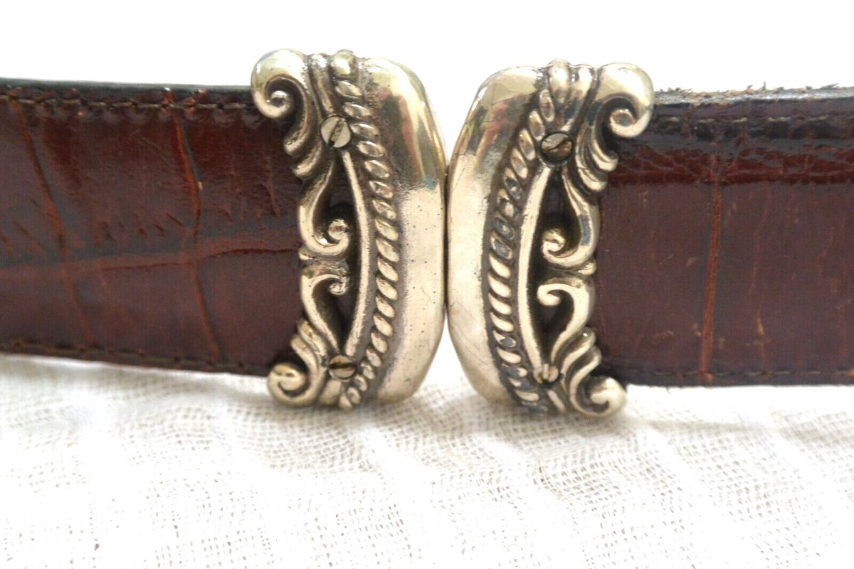 Brighton Reversible Brown/Black Leather Belt Scrolled Silver 