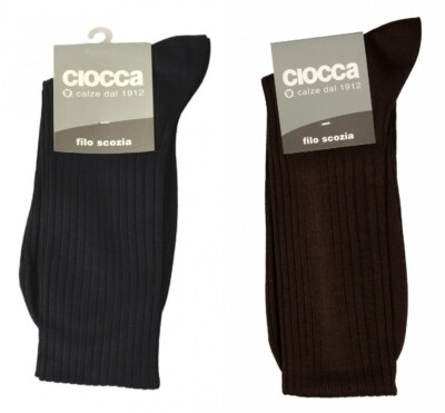 CIOCCA men's socks, a pair of long high socks in pure Filo-Scozia ribbed rib art