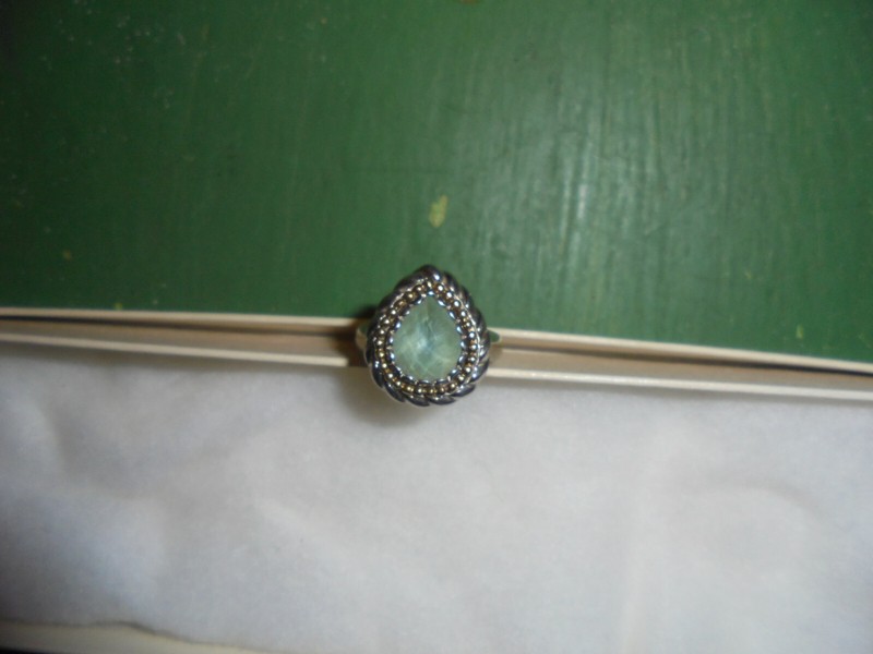 14K AND STERLING RING LIGHT BLUE INSERT