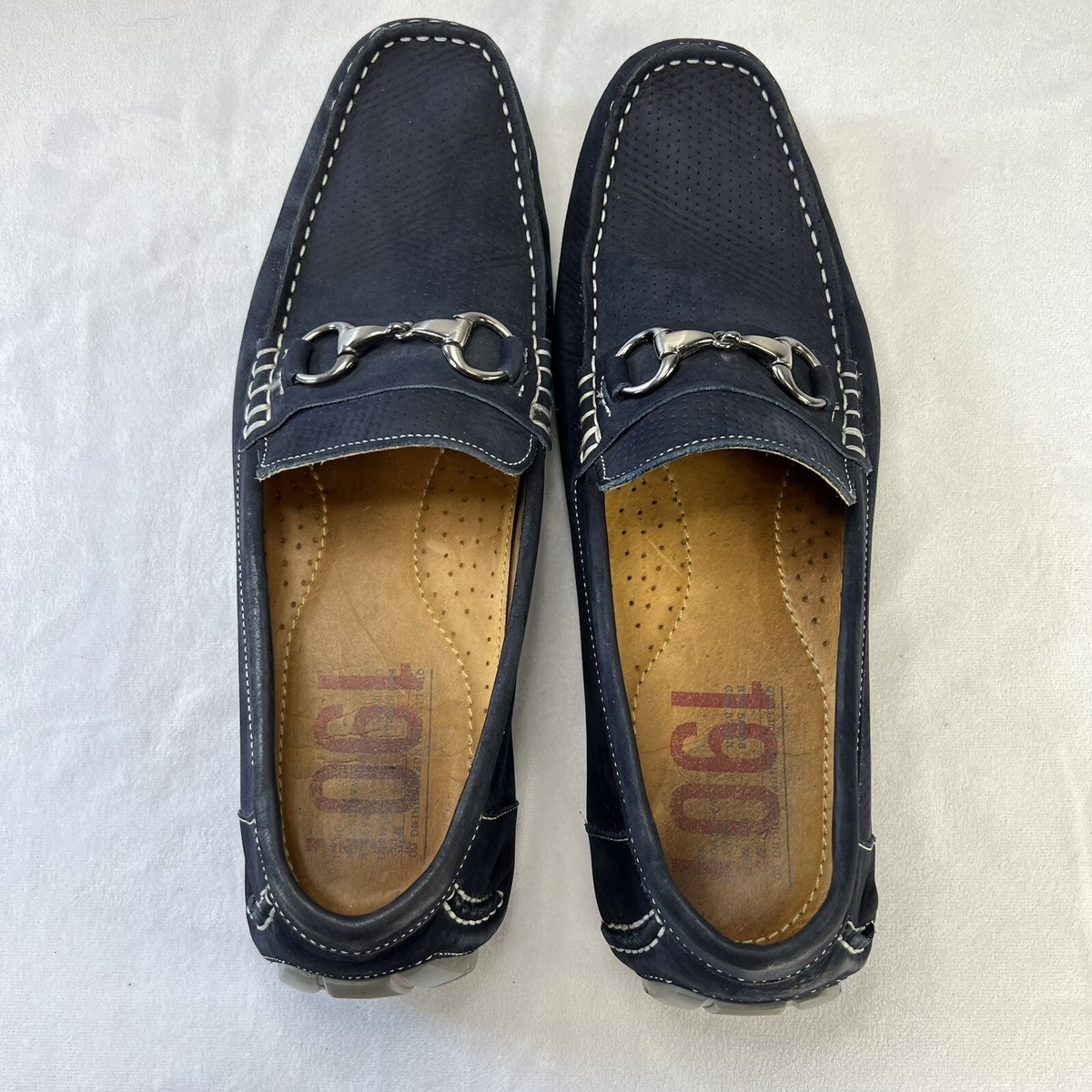 1901 Navy Leather Driving Loafers Shoes Mens Size 11.5M Made 