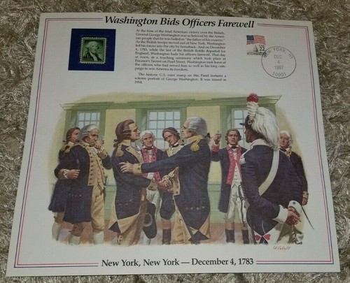 George WASHINGTON BIDS OFFICERS FAREWELL 1954 1 cent Portrait Stamp & Print - Picture 3 of 3