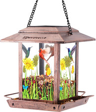 Solar Bird Feeder Outdoor Hanging 2.5 LB Metal Wild Bird Seed Feeder Weatherproo