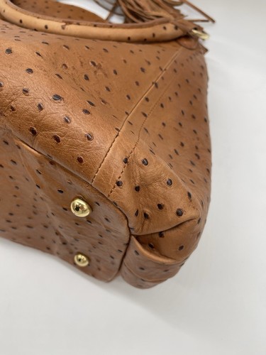 GILI Purse Cognac Brown Ostrich Embossed Leather Large Handbag Purse NICE! - Picture 13 of 14
