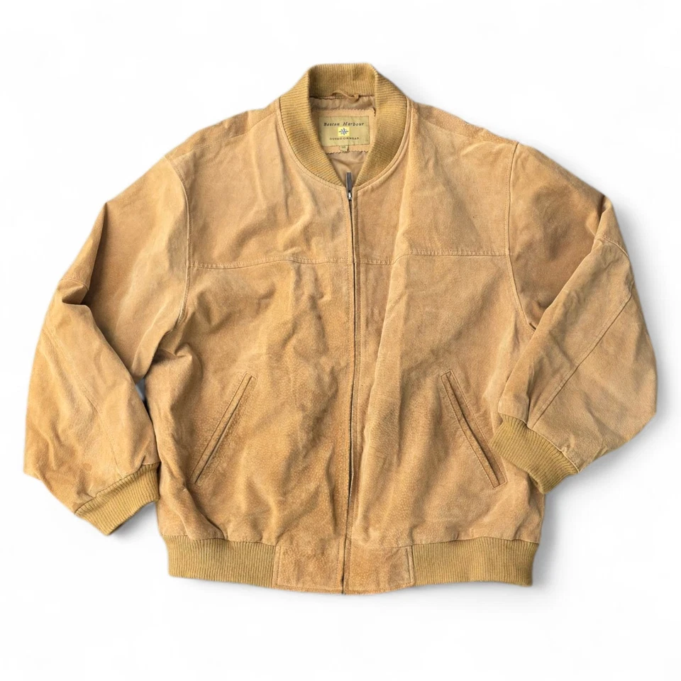 Boston Harbour Outdoorwear Tan Suede Bomber Jacket XXL Men’s Vintage Style Zip  - Image 3 of 4