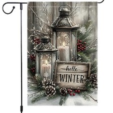 Winter Garden Flag 12x18 Inch Double Sided Rustic Burlap Hello Winter Welcome...
