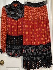 Vintage Carole Little Saint Tropez Top Skirt Set Womens Small Colorful Boho