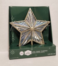 Holiday Time Gold Glitter Star Warm White LED Light Up Christmas Tree Topper