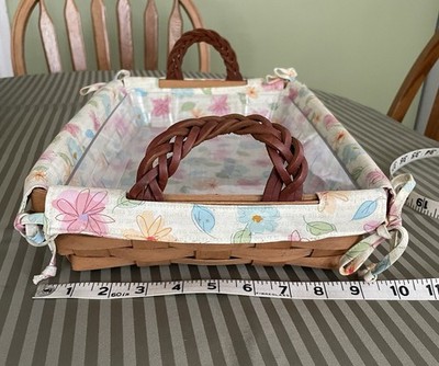 Longaberger Rectangular Basket w/ Floral Liner & Plastic Protector 14x11''