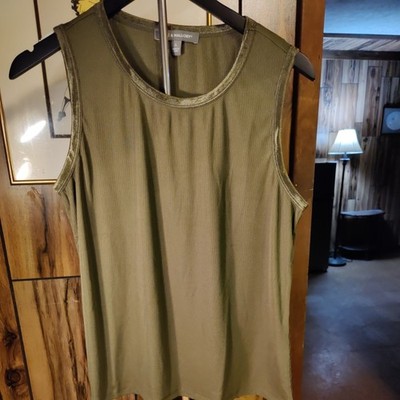 Kate & Mallory Scoop Neck Ribbed Shimmer Trim Tank Top Green Stretch L NWOT