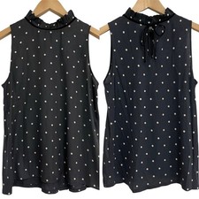 ANN TAYLOR LOFT Tank Small Blouse Sleeveless Polka Dot Victorian Tie Neck NWT