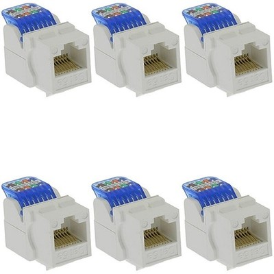 6 Pcs Cat5E RJ45 Network LAN Ethernet Keystone Jack Tool Less Snap In 8P8C White
