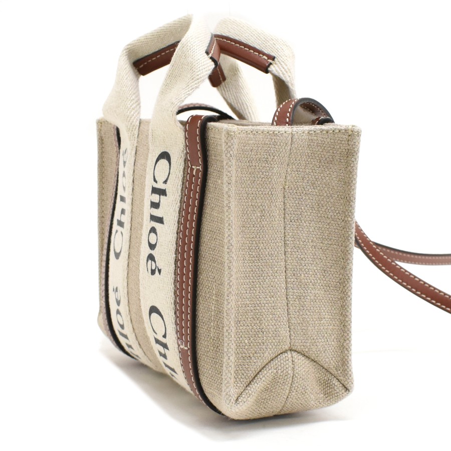 Auth Chloe Woody Tote Bag CHC22AP237I26 Shoulder Bag Beige