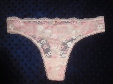 NWT  Victoria's Secret Body By Victoria Pink Floral Stretch Lace Thong/String M