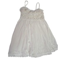 American Eagle White Crochet Boho Mini Dress L Large Cottagecore Smocked Cutout