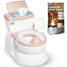 Jool Baby 2-in-1 Pink Potty w/ Flush Sound Storage Easy Clean Realistic Toilet