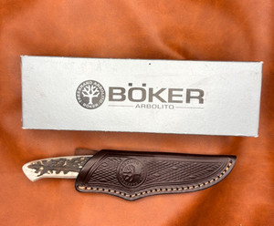 Boker Arbolito Fixed Blade Knife ~Stag FB Exclusive Handle~ Leather Sheath 02BA5
