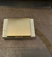 Vintage Goldtone Powder Compact/cigarette Case/Purse Wristlet Mesh Strap