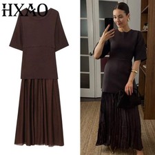 HXAO One Piece Women's Summer Dress Long Knitted Elegant Party Dresses Splicing