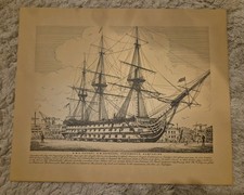 Old Vintage Print of HMS Victory at HM Dockyard Portsmouth, Unframed 30cm x 25cm