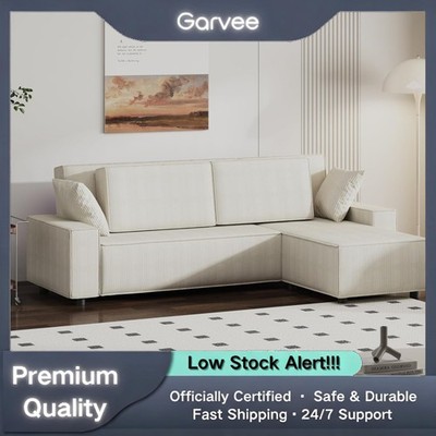 L Shaped 96'' Stripe Corduroy Cloud Couch Deep Seat Sofa Movable Ottoman
