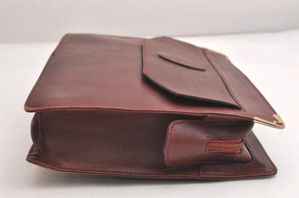 Auténtico Bolso de Mano Cartier Must de Cartier Cuero Burdeos Rojo Chatarra 3682N Foto 4 de 4