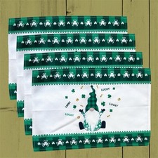 Never Used Set/4 Gnome Placemats Lucky Shamrock Green White Woven