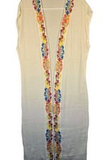 BOHO CREAM EMBROIDERED FLORAL MULTICOLOR KIMONO CARDIGAN DUSTER One Size