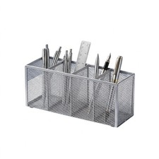 Metal Pen Holder, Pencil Holder 4 Compartments, Mesh Pen Storage Pencil Organ...
