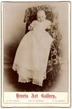 Cabinet Card Circa 1890s G.M. Mathis Cute Baby in Gown Peoria Illinois