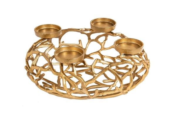 KerzenstäNder FüR Blockkerzen Ø38Cm Handarbeit In Gold Kerzenhalter Adventskranz-image