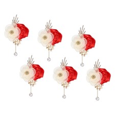 Rose Boutonnieres for Men, 6Pcs Mens Boutonnieres Lapel Flower, Red