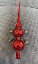 Alte Christbaumspitze mit 4 Glöckchen rot/silber Goldfäden Glas 