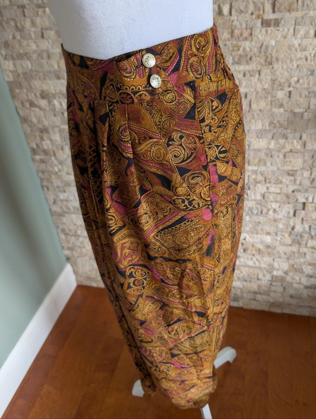 Vintage Maximalist High Waisted Baroque Print Trousers Mob Wife Sz 10 Medium image 3