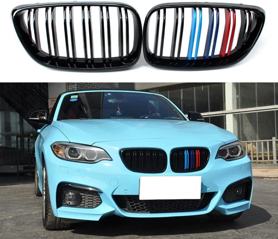 Fit 14-21 BMW F22 F23 2-Series F87 M2 Front Bumper Black Grill Dual Slat Grille Foto 2 de 4