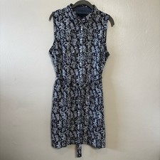 Tommy Hilfiger Womens Dress Sleeveless Pockets Cotton Tie Waist Button Down Blue