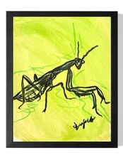 GUAJARDO Neo Expressionism Praying Mantis 14X11 Canvas Signed Art
