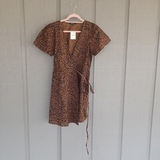 Madewell Flutter Sleeve Wrap Mini Dress Size M in Painted Leopard Cotton Preppy