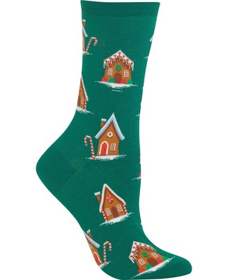 HotSox Socks Gingerbread Houses candy cane Christmas green holiday cotton blend