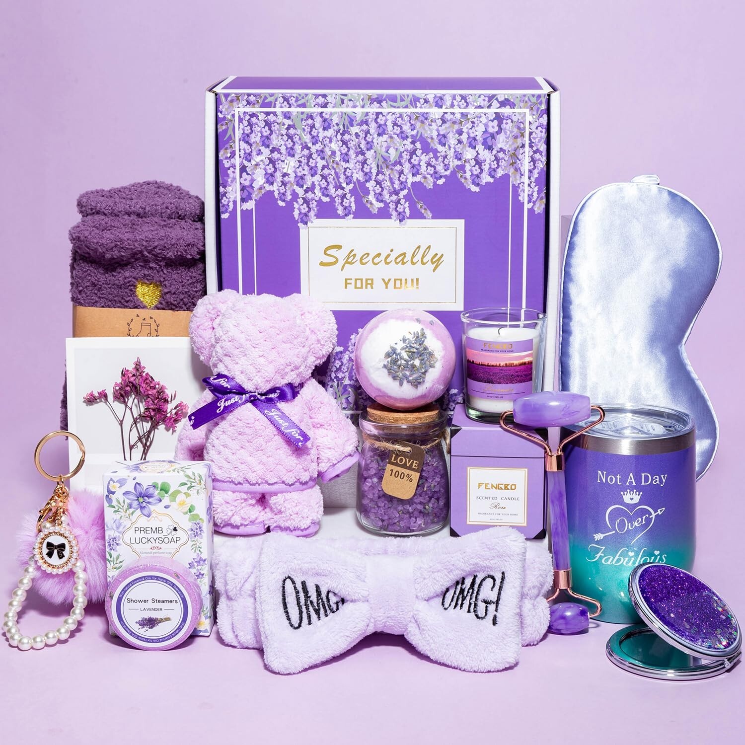 Valentines Gift for Women Purple Gift Basket Lavender Relaxing Gift Set for Her