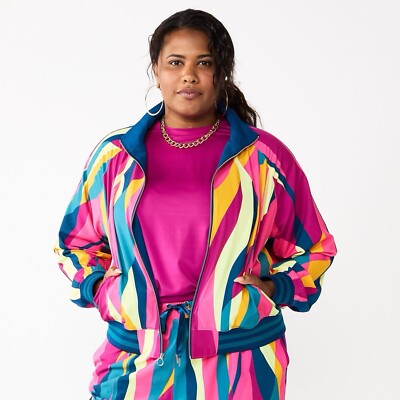 Tek Gear NWT! Plus Size Pink Abstract Woven Tracksuit Jacket Size 2X