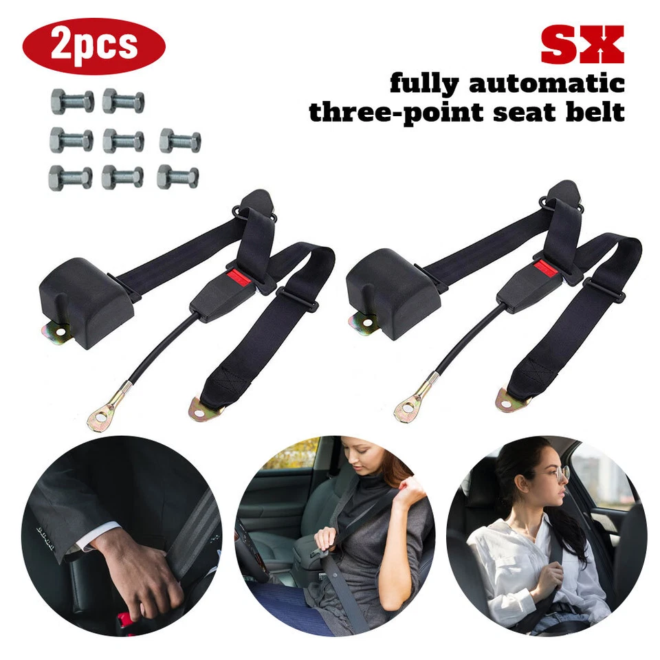 2PCS Retractable 3 Point Safety Seat Belt Straps Car Vehicle Adjustable Belt Kit - Image 3 of 4